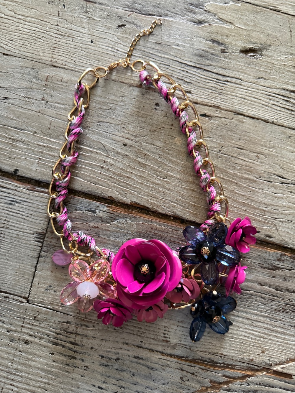 Aratta Statement Floral Necklace in Hot Pink and Navy